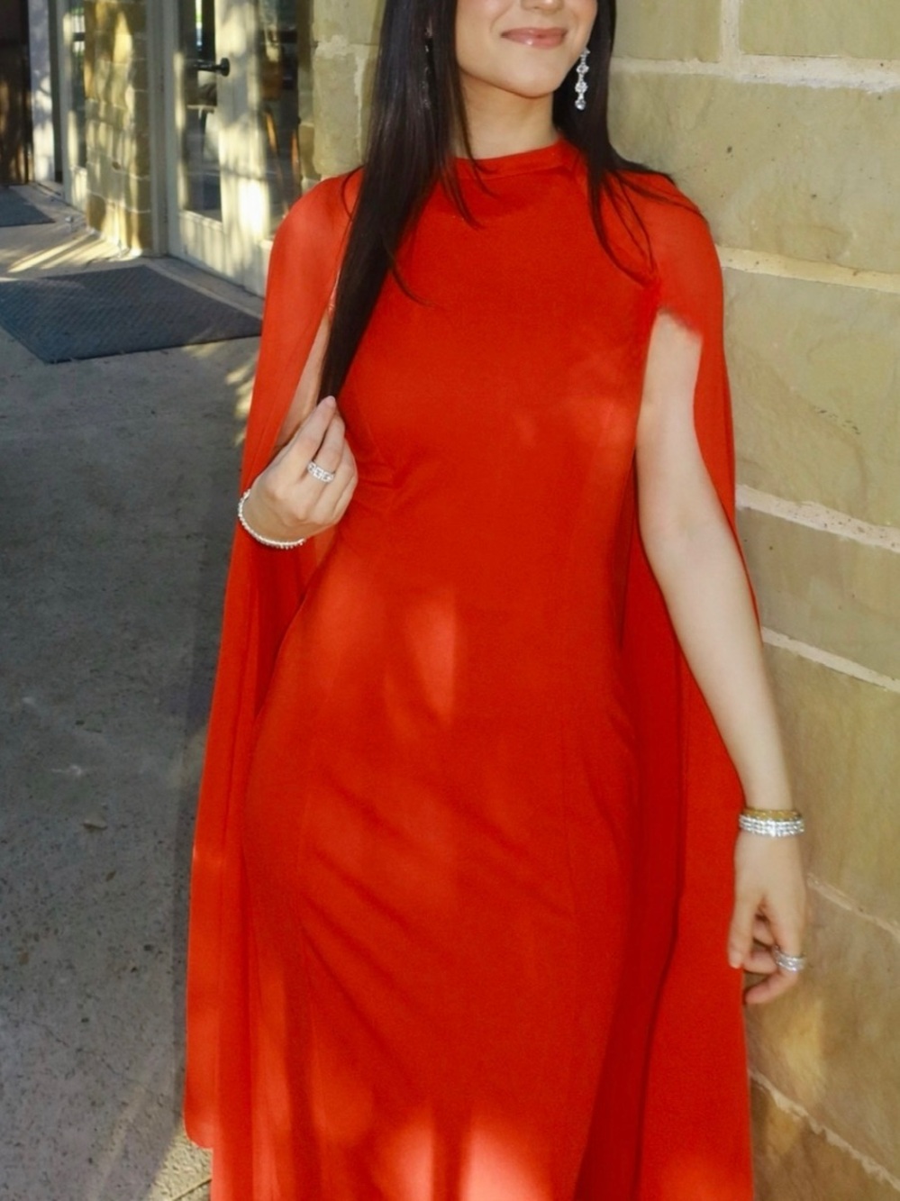Elegant Red Cape-Style Evening Dress
